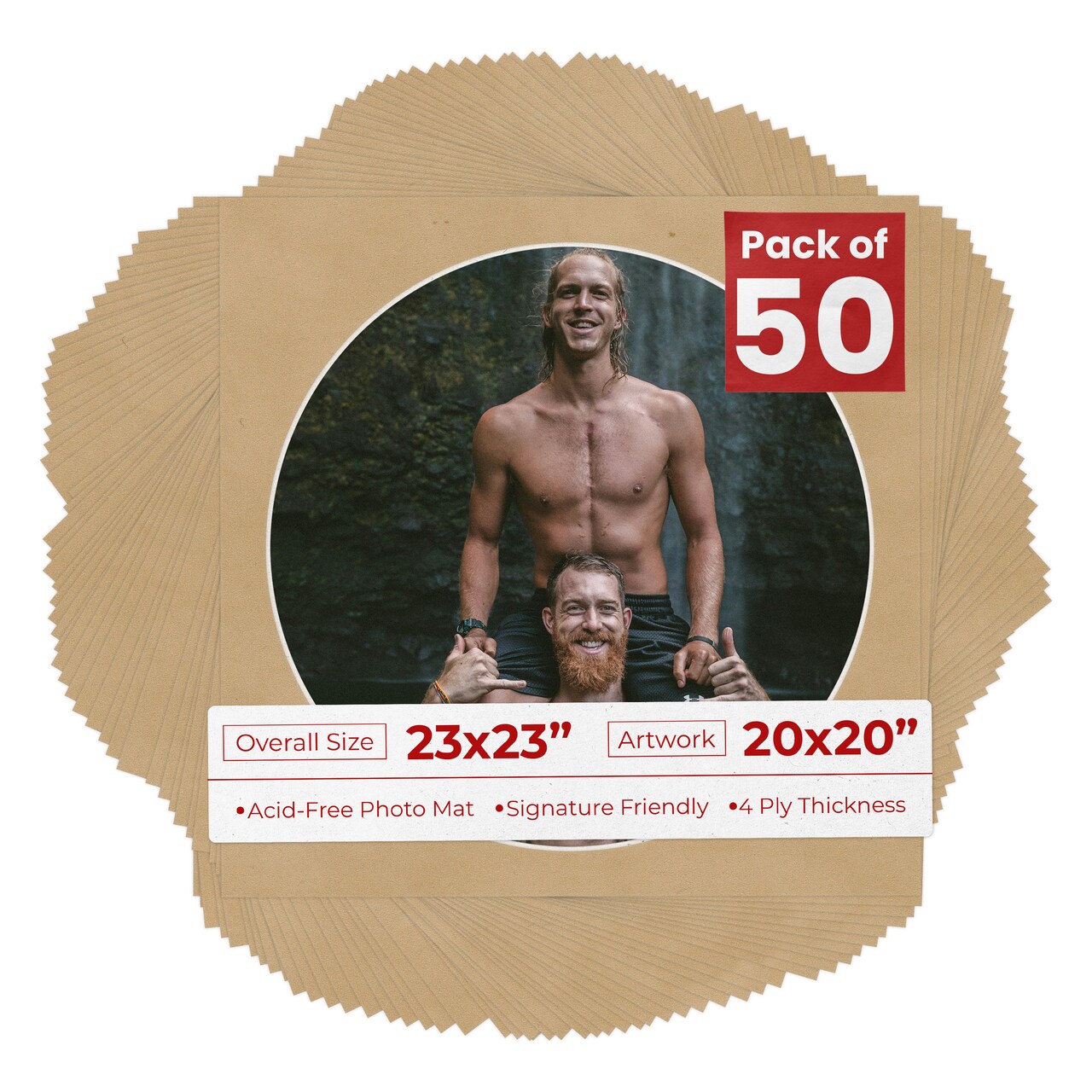 Beige Suede Mat Board for 23x23 Frames - Circle Opening for 20x20 Photos